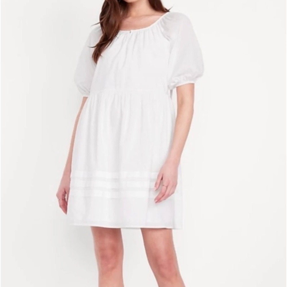 Old Navy White Pleated Mini Swing Dress Size 3X Minimalist Clean Girl Boho Chic